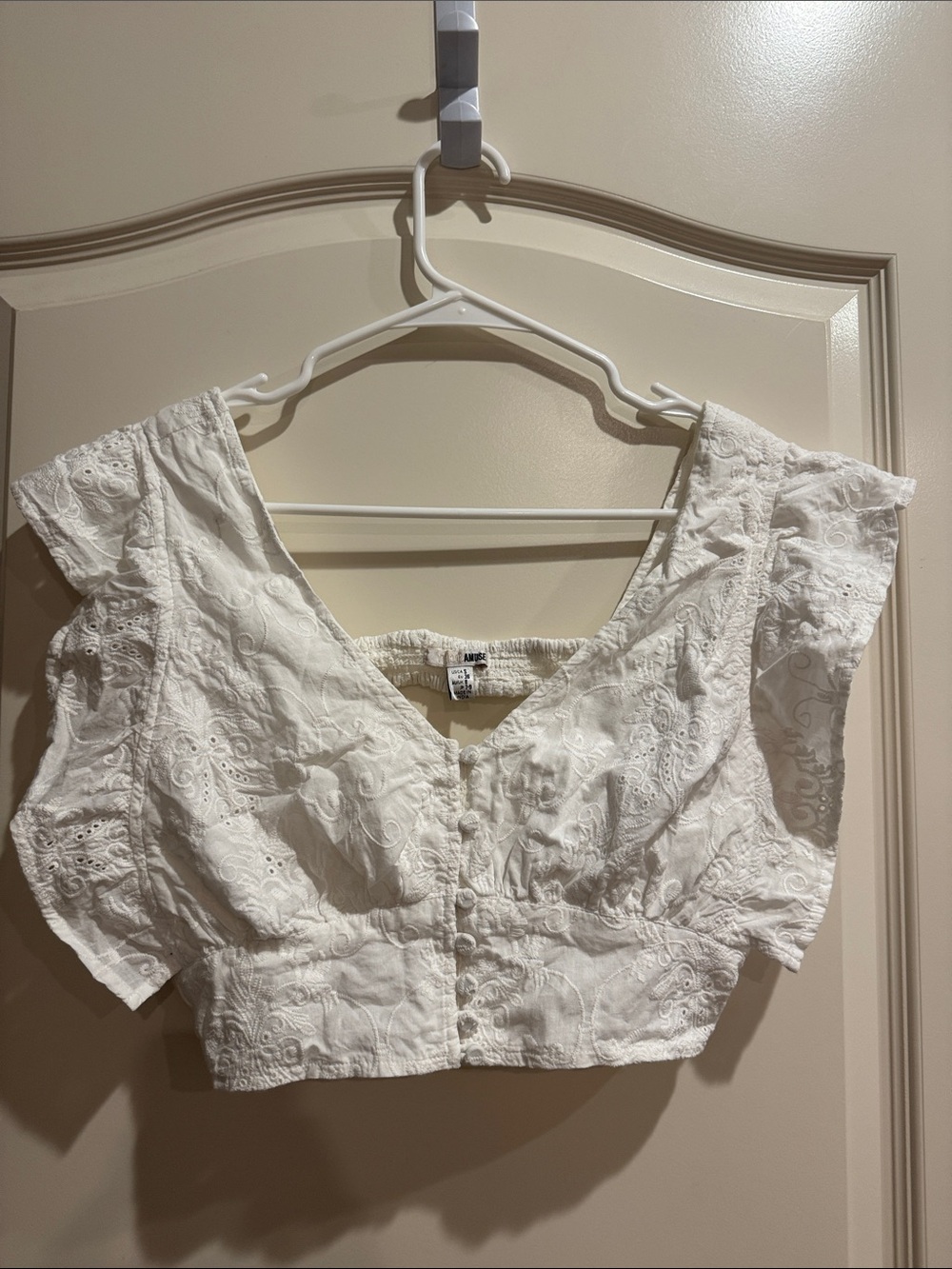 Muse White Embroidered V-Neck Crop Top